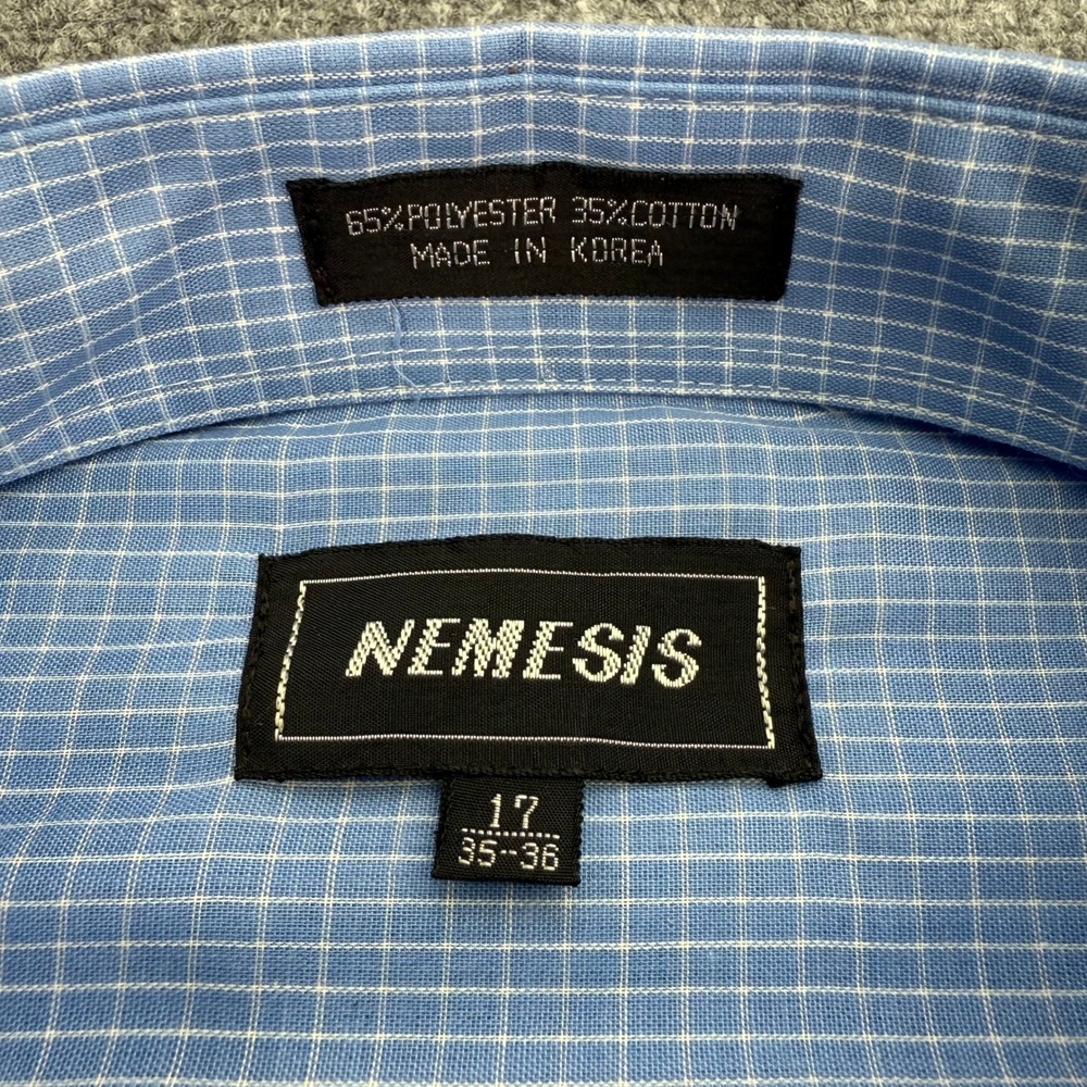 Nemesis Dress Shirt Mens 17 35-36 Blue White Windowpane Check Long Sleeve - Picture 2 of 15